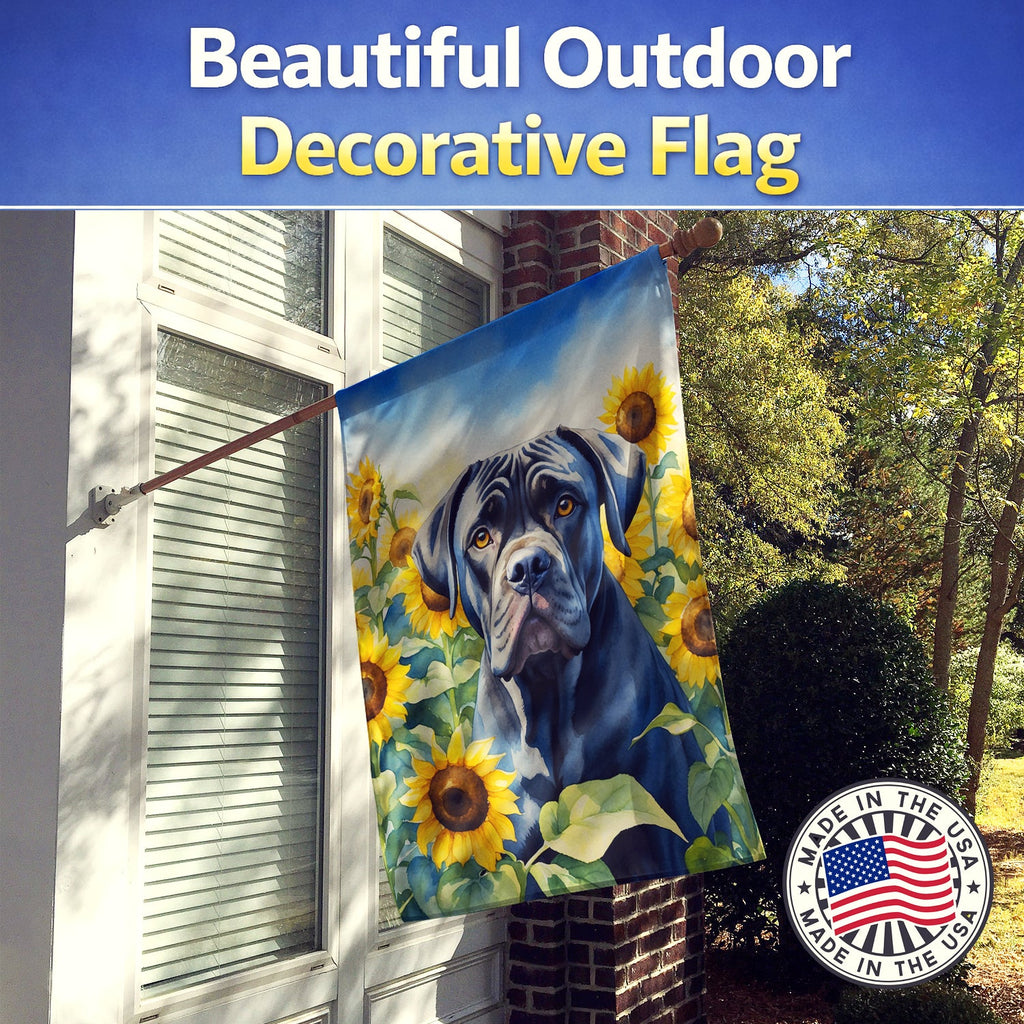 Cane Corso in Sunflowers House Flag 28x40 Porch Sleeve Pole Decorative Outside Yard Banner Artwork Wall Hanging, Polyester
