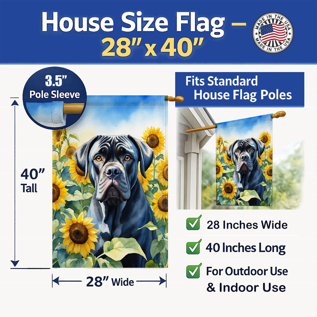 Cane Corso in Sunflowers House Flag 28x40 Porch Sleeve Pole Decorative Outside Yard Banner Artwork Wall Hanging, Polyester