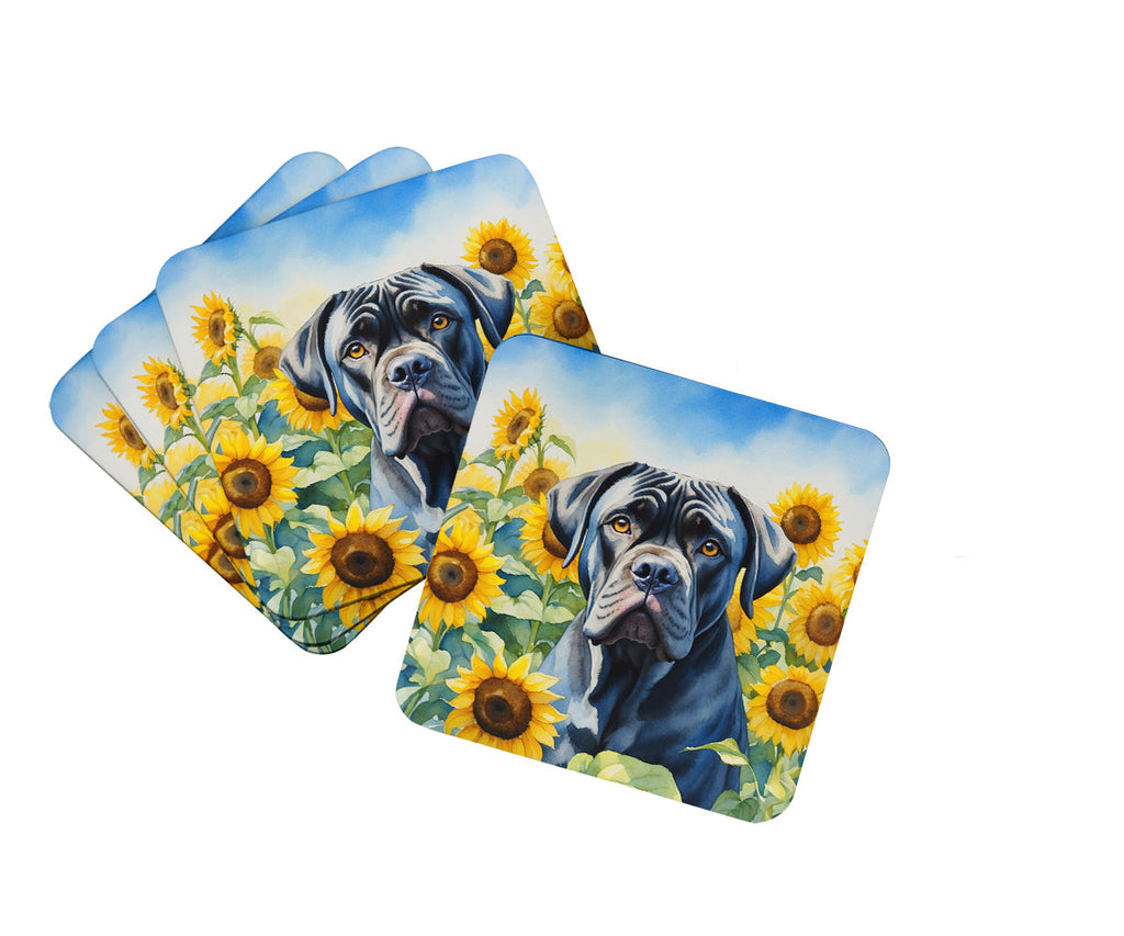 Cane Corso in Sunflowers Foam Coasters Set of 4 Cup Coasters for Indoor Outdoor, Tabletop Protection, Anti Slip, Mouse pad Material