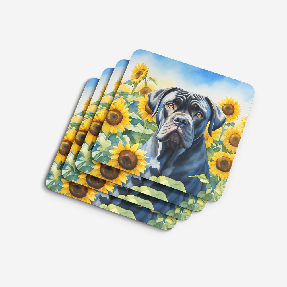 Cane Corso in Sunflowers Foam Coasters Set of 4 Cup Coasters for Indoor Outdoor, Tabletop Protection, Anti Slip, Mouse pad Material