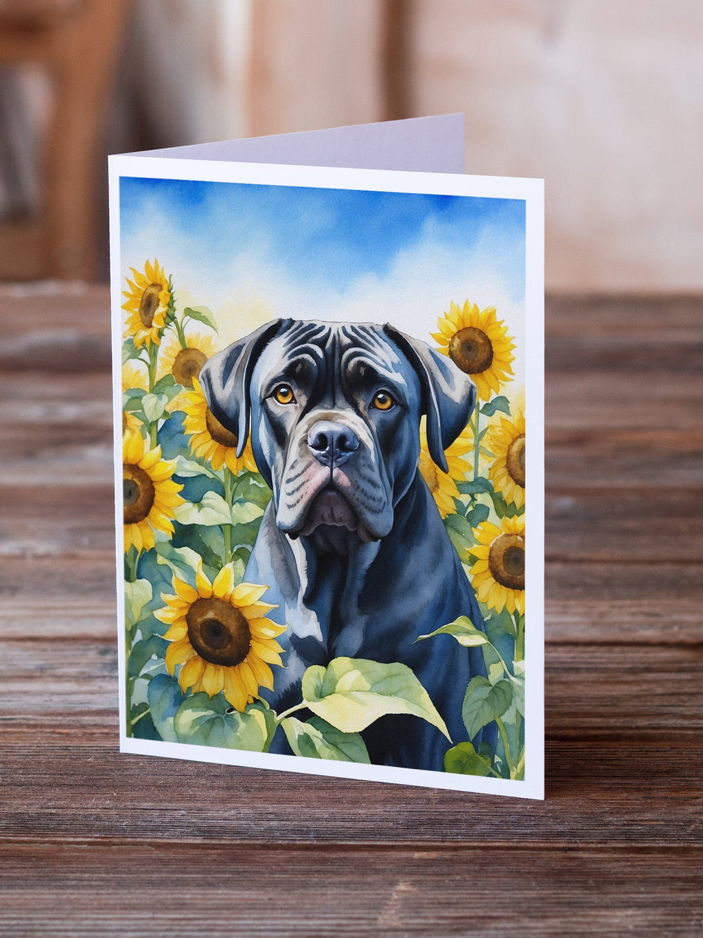 Cane Corso in Sunflowers Greeting Cards Pack of 8 Blank Cards with Envelopes Whimsical A7 Size 5x7