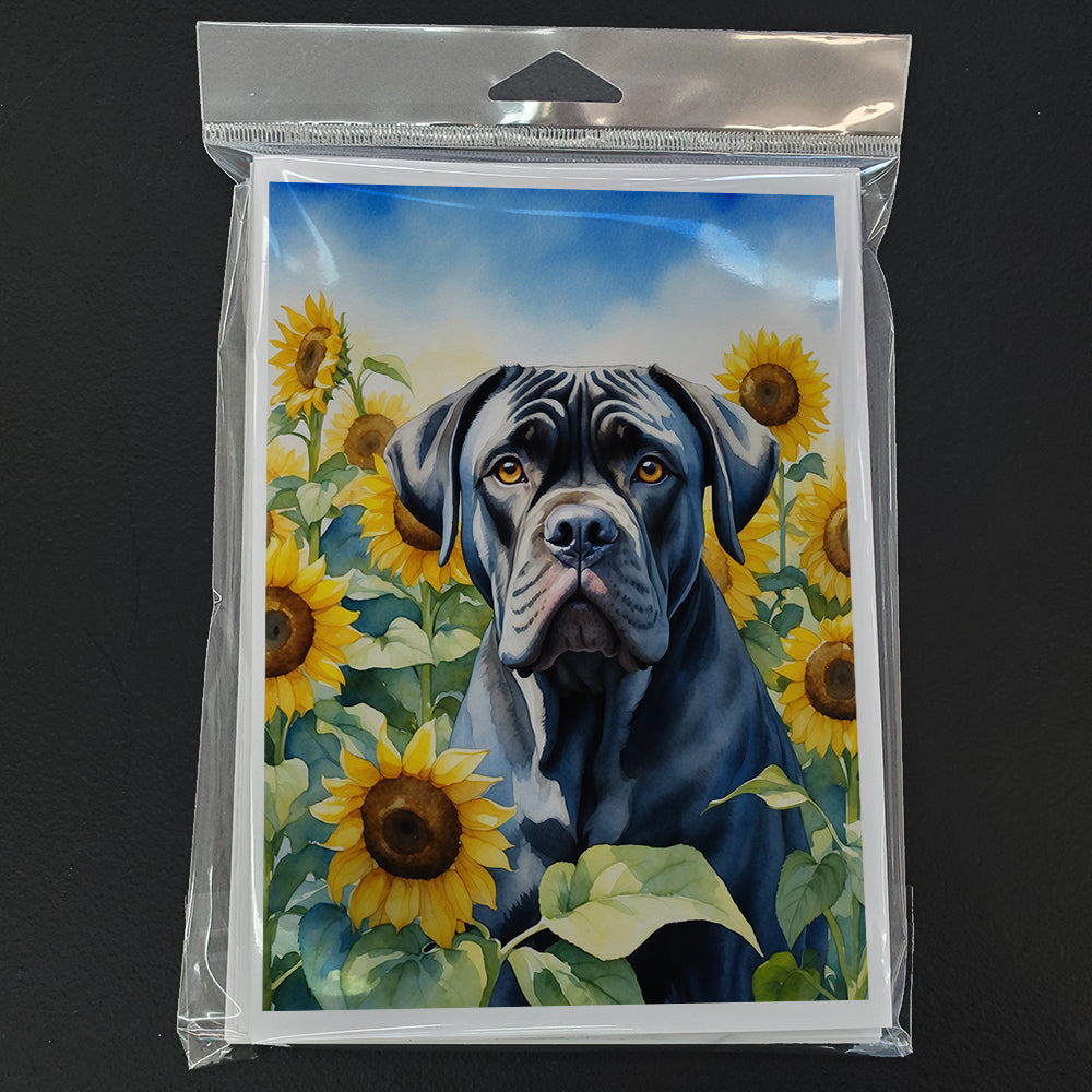 Cane Corso in Sunflowers Greeting Cards Pack of 8 Blank Cards with Envelopes Whimsical A7 Size 5x7