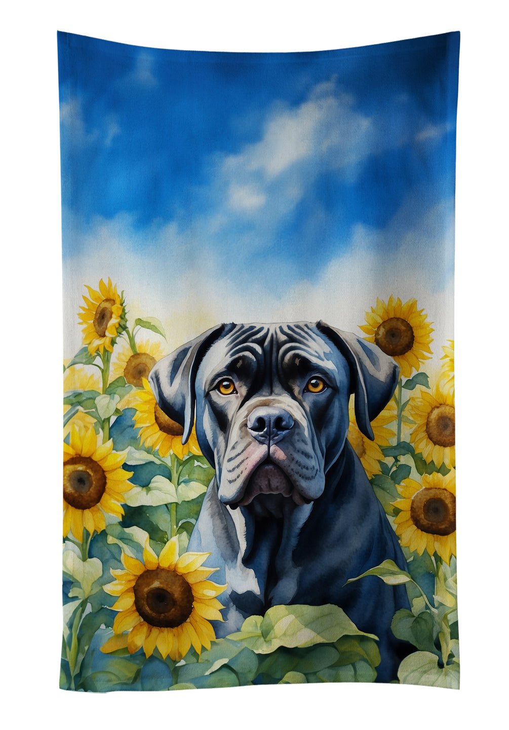 Cane Corso in Sunflowers Kitchen Towel Velour Plush Front and Cotton Loop Back Machine Washable