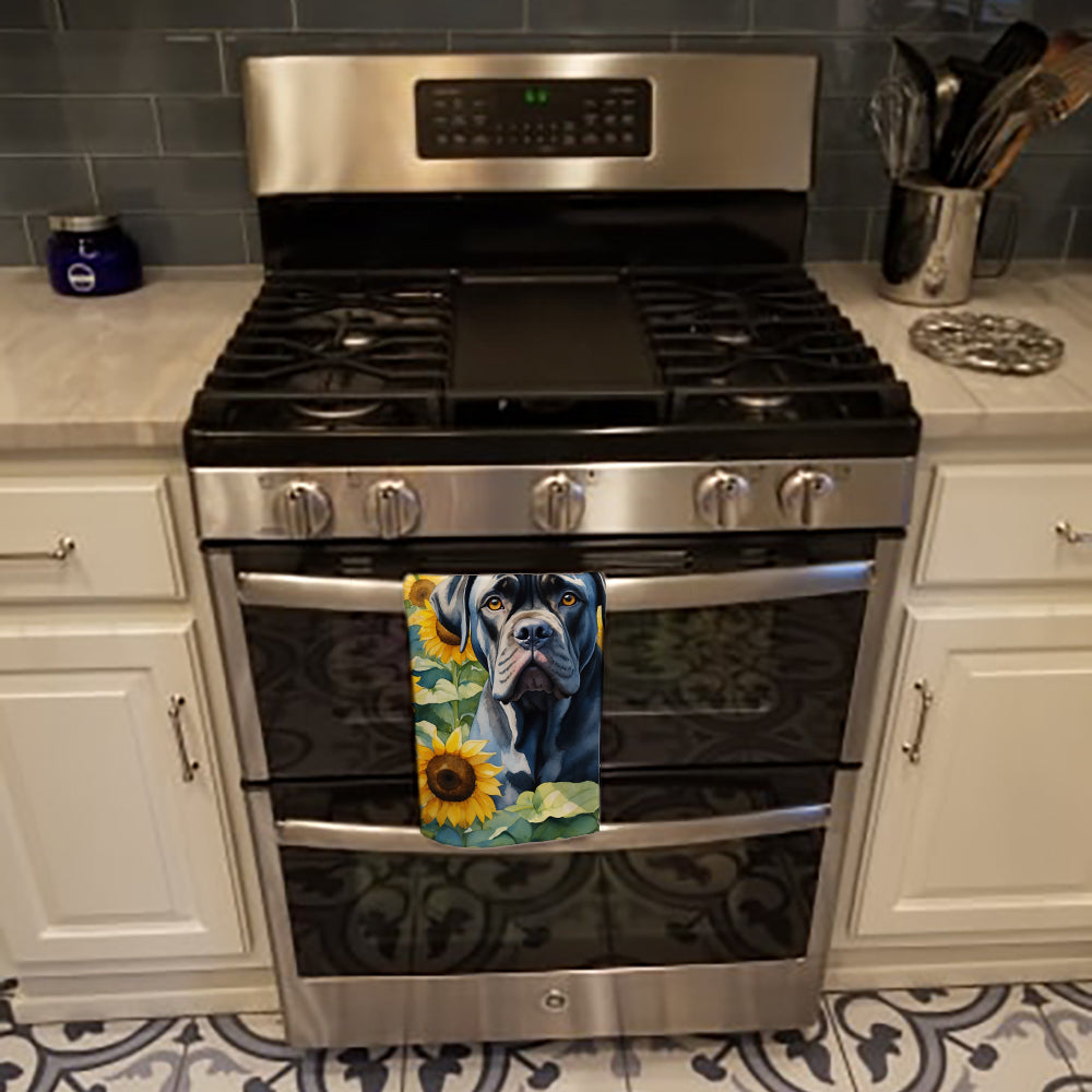 Cane Corso in Sunflowers Kitchen Towel Velour Plush Front and Cotton Loop Back Machine Washable