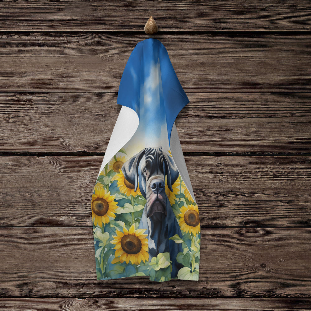 Cane Corso in Sunflowers Kitchen Towel Velour Plush Front and Cotton Loop Back Machine Washable