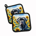 Cane Corso in Sunflowers Pot Holder Set of 2 Heat Resistant Quilted Hot Pads 7.5 x 7.5 Inch, Insulated Kitchen Trivets for Cooking & Baking