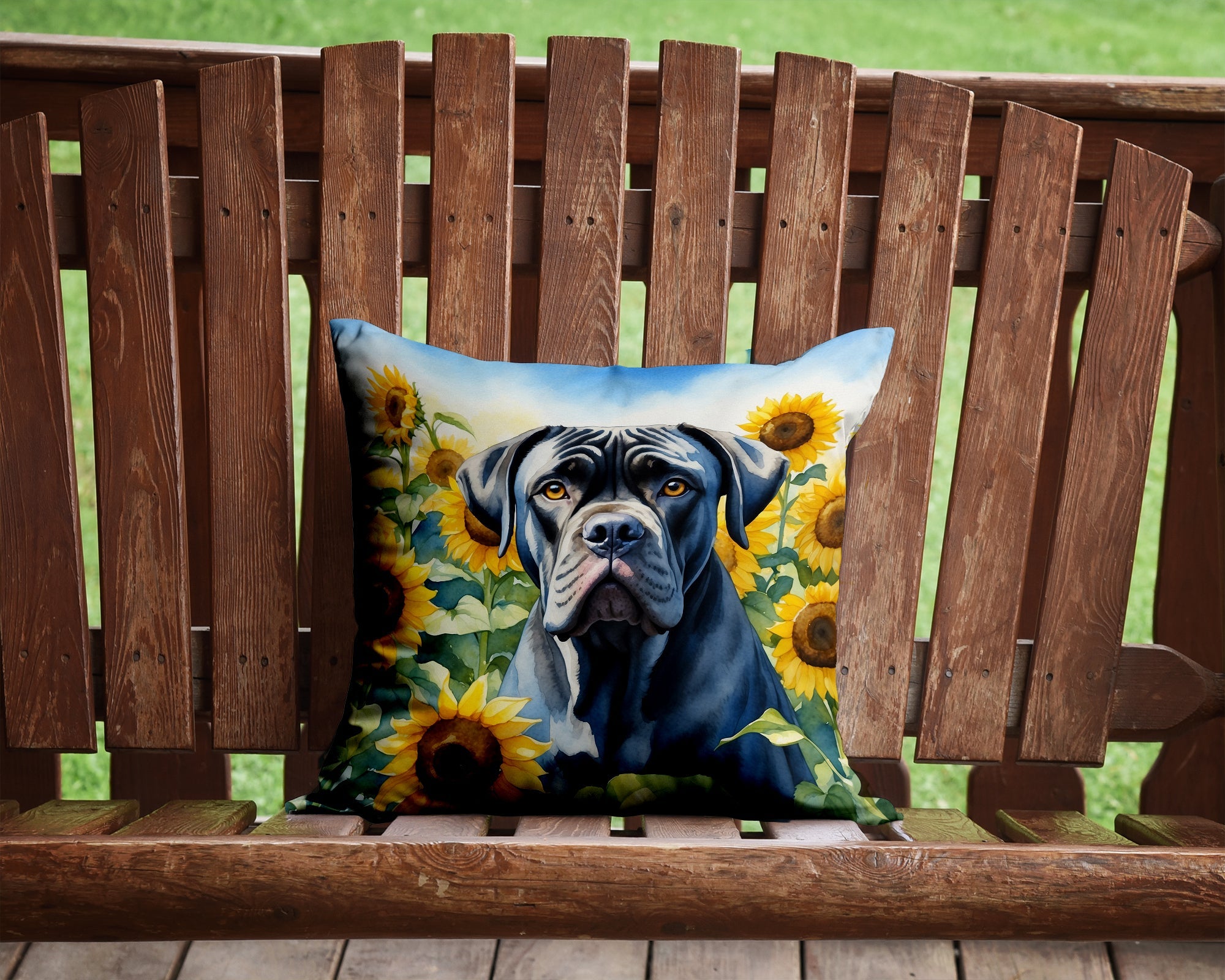 Cane Corso in Sunflowers Decorative Throw Pillow 14x14 Indoor Outdoor Accent Cushion, Fabric Cover with Insert for Sofa, Bed, Porch & Living Room