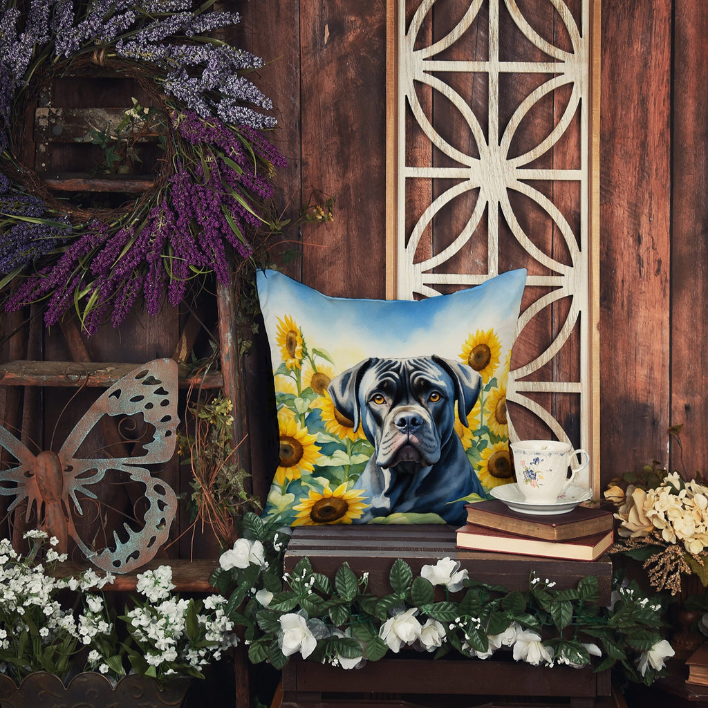 Cane Corso in Sunflowers Decorative Throw Pillow 14x14 Indoor Outdoor Accent Cushion, Fabric Cover with Insert for Sofa, Bed, Porch & Living Room