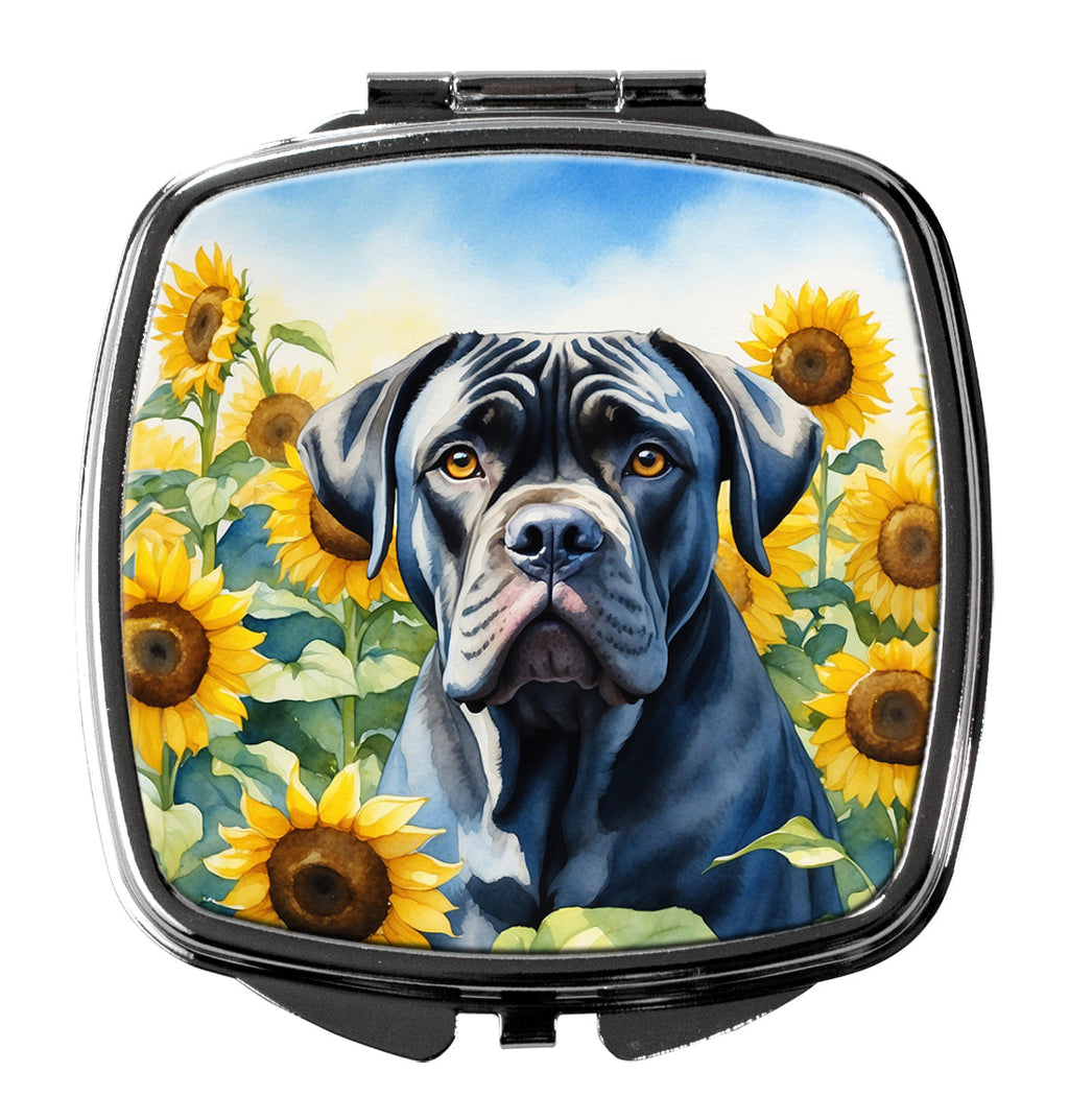 Cane Corso in Sunflowers Compact Mirror Decorative Travel Makeup Mirror for Women Girls Gifts Pocket Makeup Mirror Folding Handheld