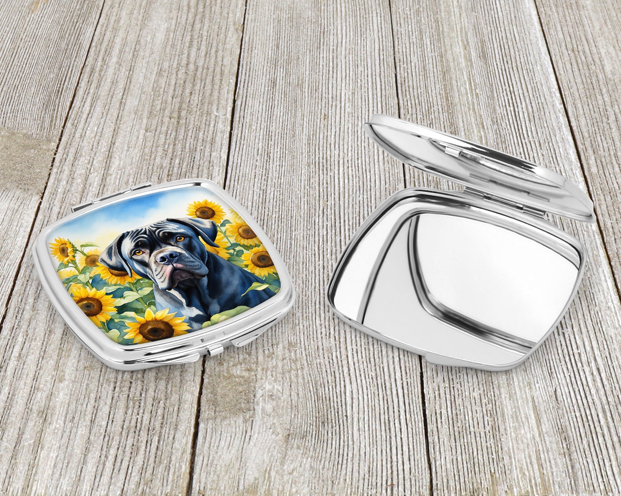 Cane Corso in Sunflowers Compact Mirror Decorative Travel Makeup Mirror for Women Girls Gifts Pocket Makeup Mirror Folding Handheld