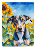 Catahoula in Sunflowers House Flag 28x40 Porch Sleeve Pole Decorative Outside Yard Banner Artwork Wall Hanging, Polyester