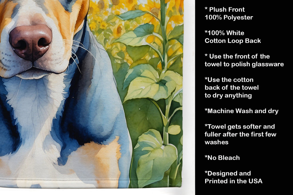 Catahoula in Sunflowers Kitchen Towel Velour Plush Front and Cotton Loop Back Machine Washable