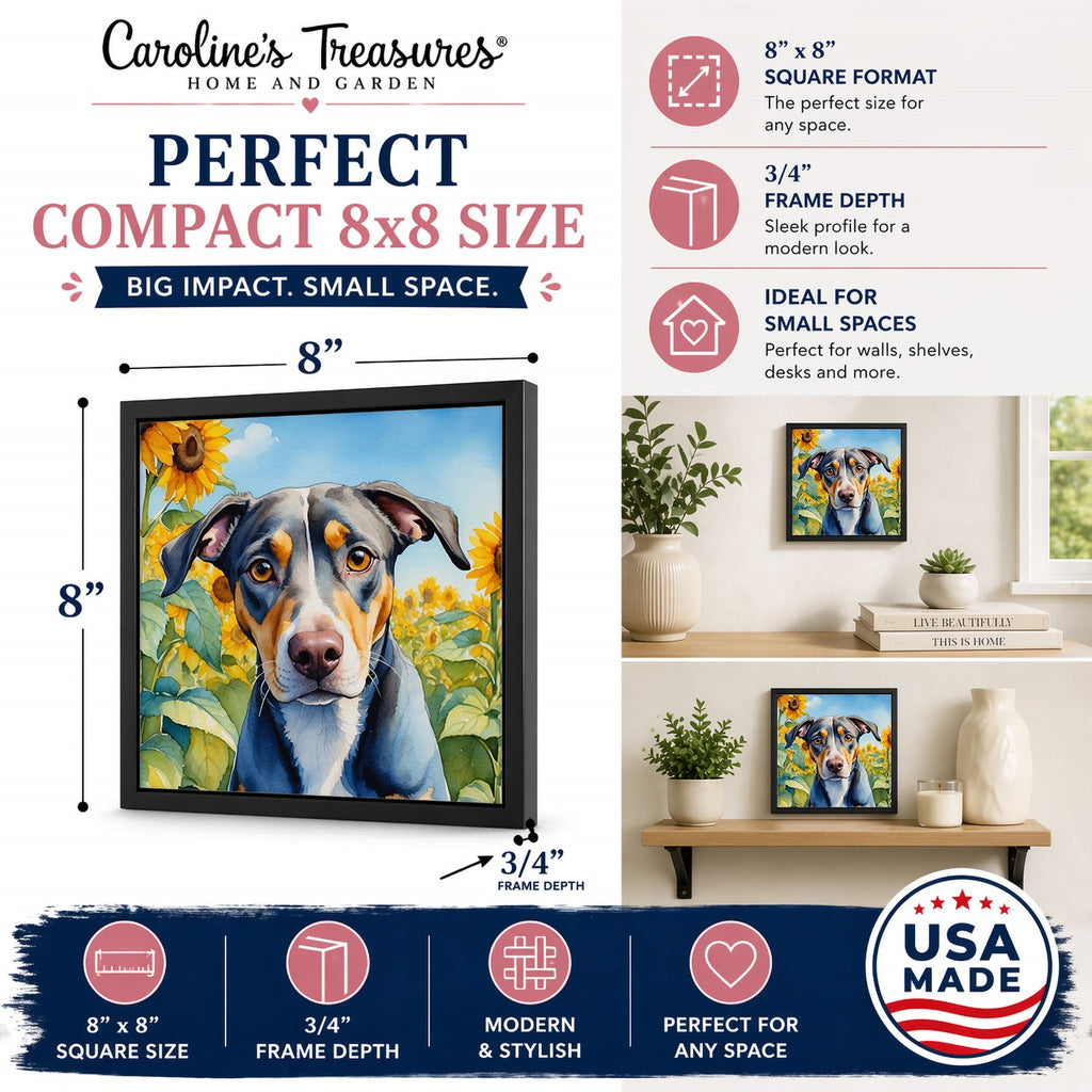 Catahoula in Sunflowers Framed Metal Print Bathroom, Kitchen, Office, Home Decor Wall Art Ready to Hang, Square, 8X8
