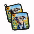 Catahoula in Sunflowers Pot Holder Set of 2 Heat Resistant Quilted Hot Pads 7.5 x 7.5 Inch, Insulated Kitchen Trivets for Cooking & Baking