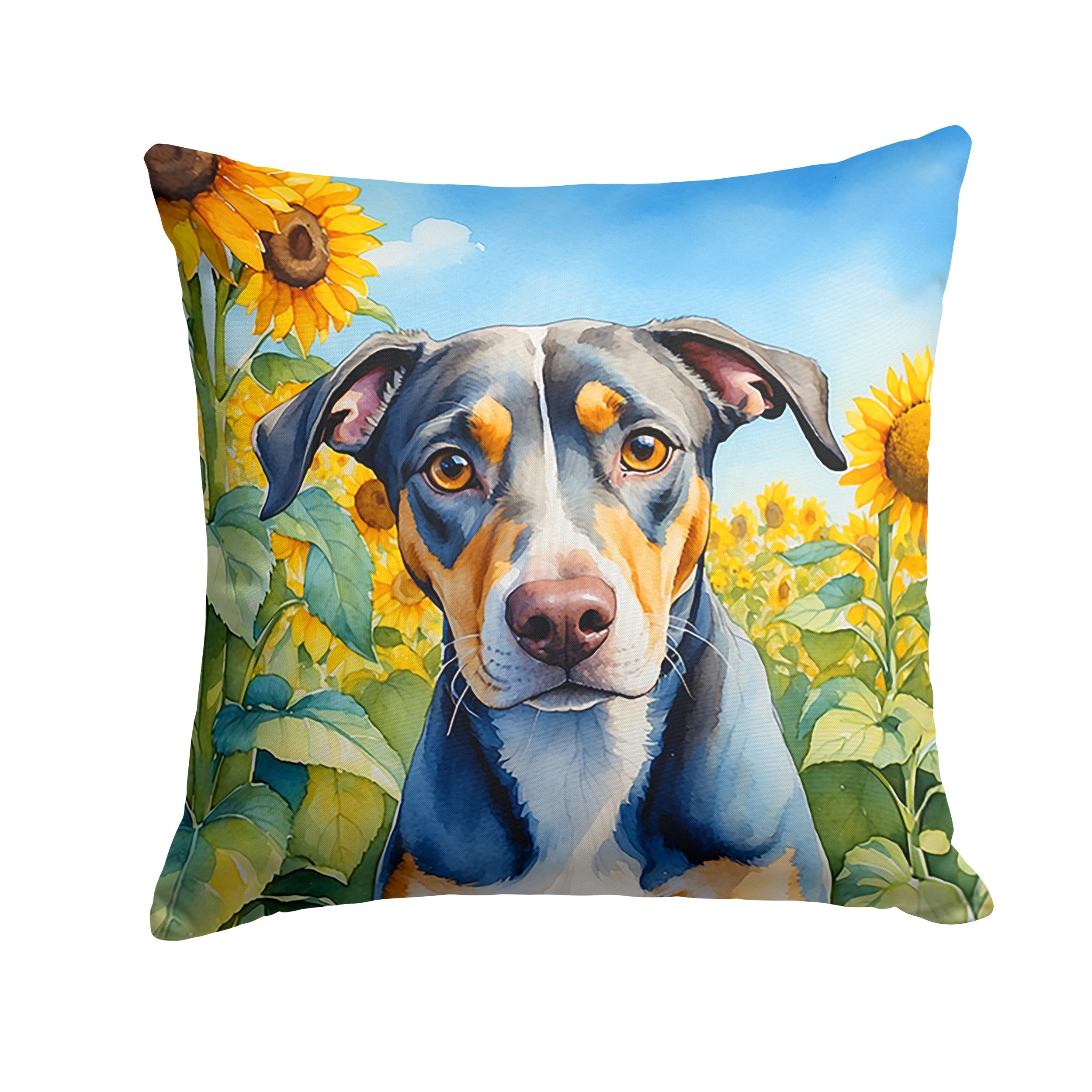 Catahoula in Sunflowers Decorative Throw Pillow 14x14 Indoor Outdoor Accent Cushion, Fabric Cover with Insert for Sofa, Bed, Porch & Living Room