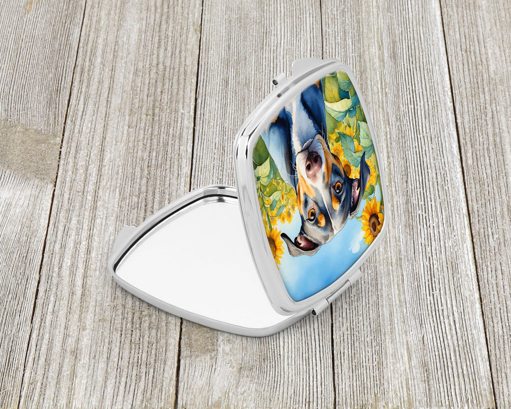 Catahoula in Sunflowers Compact Mirror Decorative Travel Makeup Mirror for Women Girls Gifts Pocket Makeup Mirror Folding Handheld