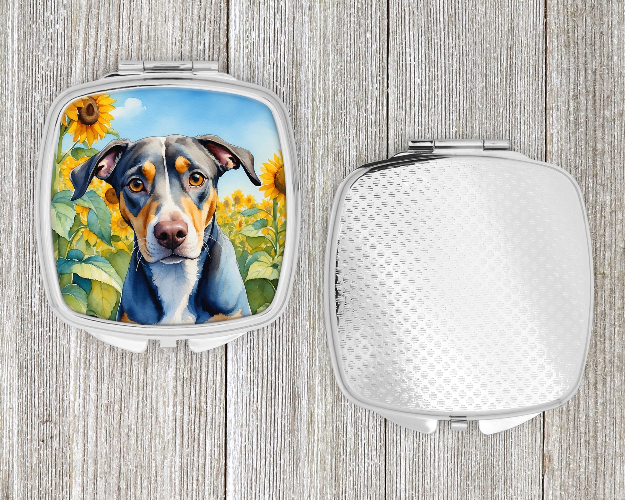 Catahoula in Sunflowers Compact Mirror Decorative Travel Makeup Mirror for Women Girls Gifts Pocket Makeup Mirror Folding Handheld