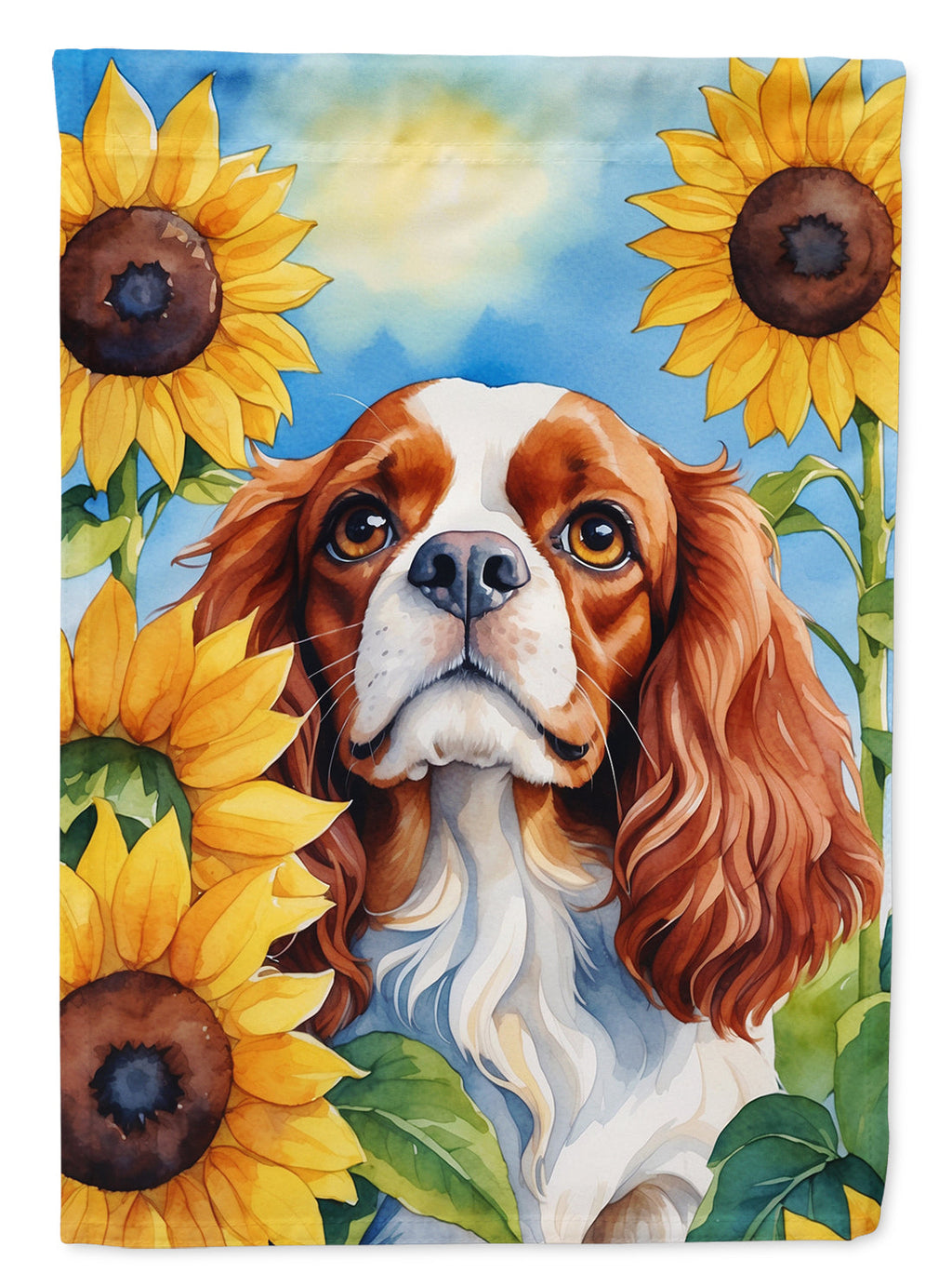 Cavalier Spaniel in Sunflowers House Flag 28x40 Porch Sleeve Pole Decorative Outside Yard Banner Artwork Wall Hanging, Polyester