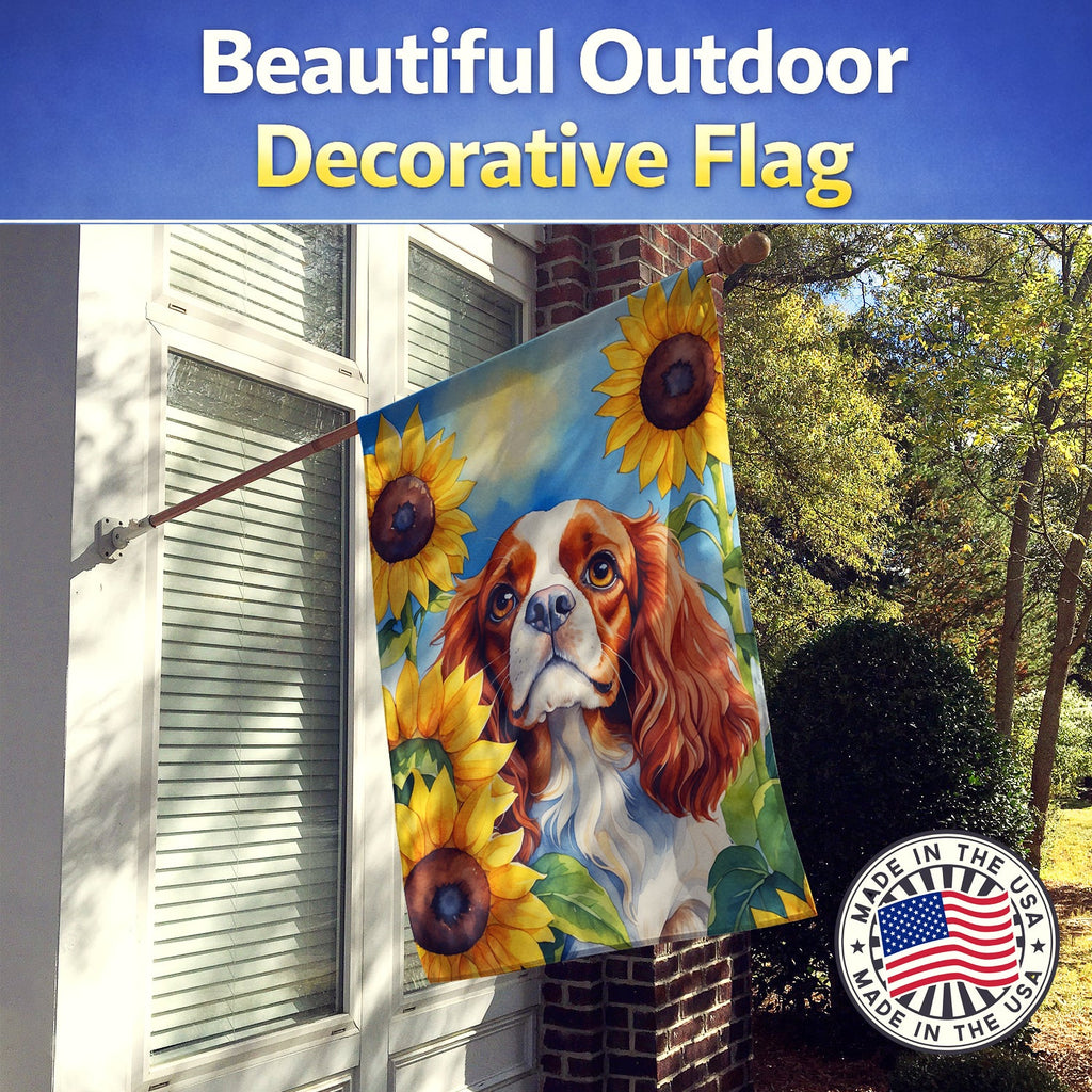Cavalier Spaniel in Sunflowers House Flag 28x40 Porch Sleeve Pole Decorative Outside Yard Banner Artwork Wall Hanging, Polyester