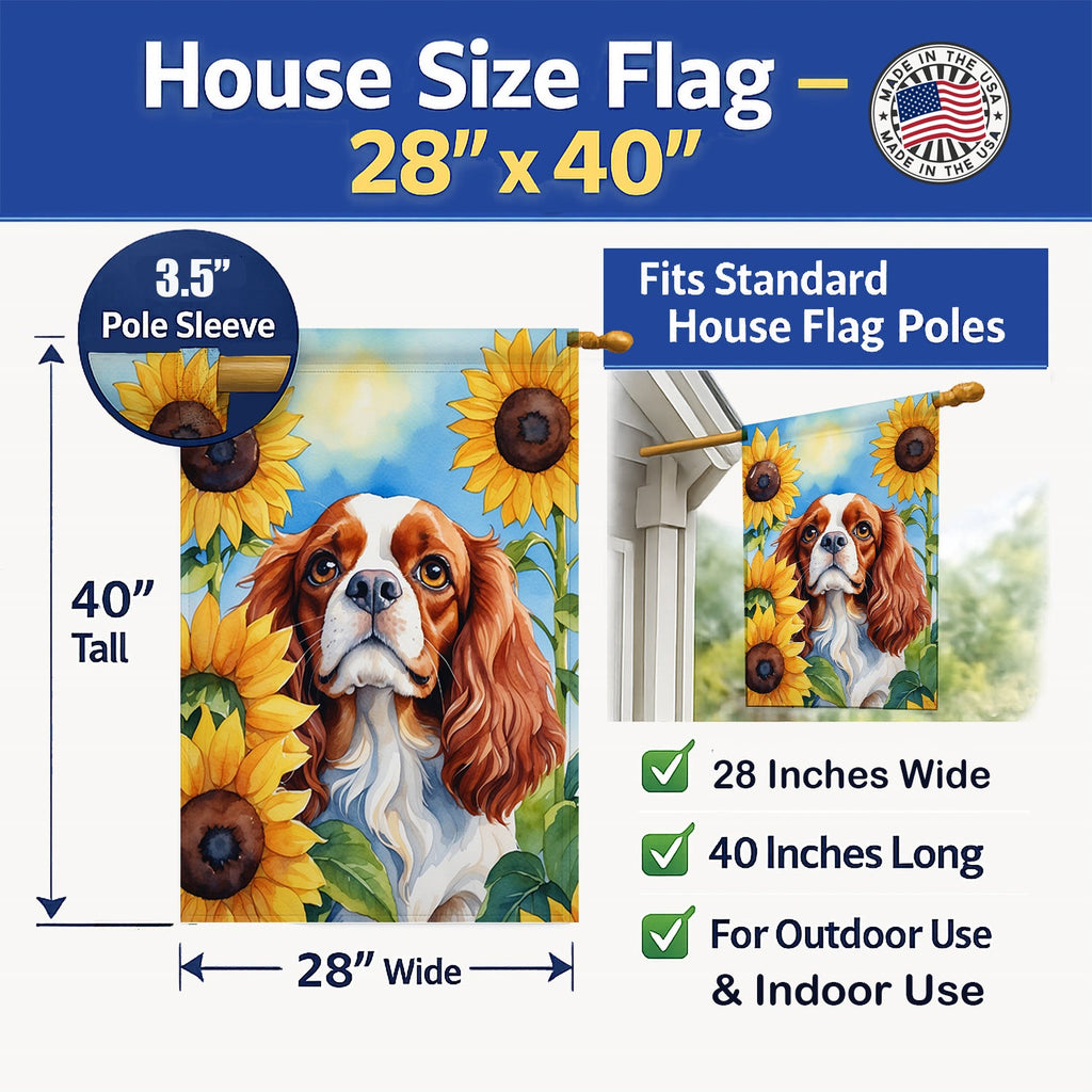 Cavalier Spaniel in Sunflowers House Flag 28x40 Porch Sleeve Pole Decorative Outside Yard Banner Artwork Wall Hanging, Polyester