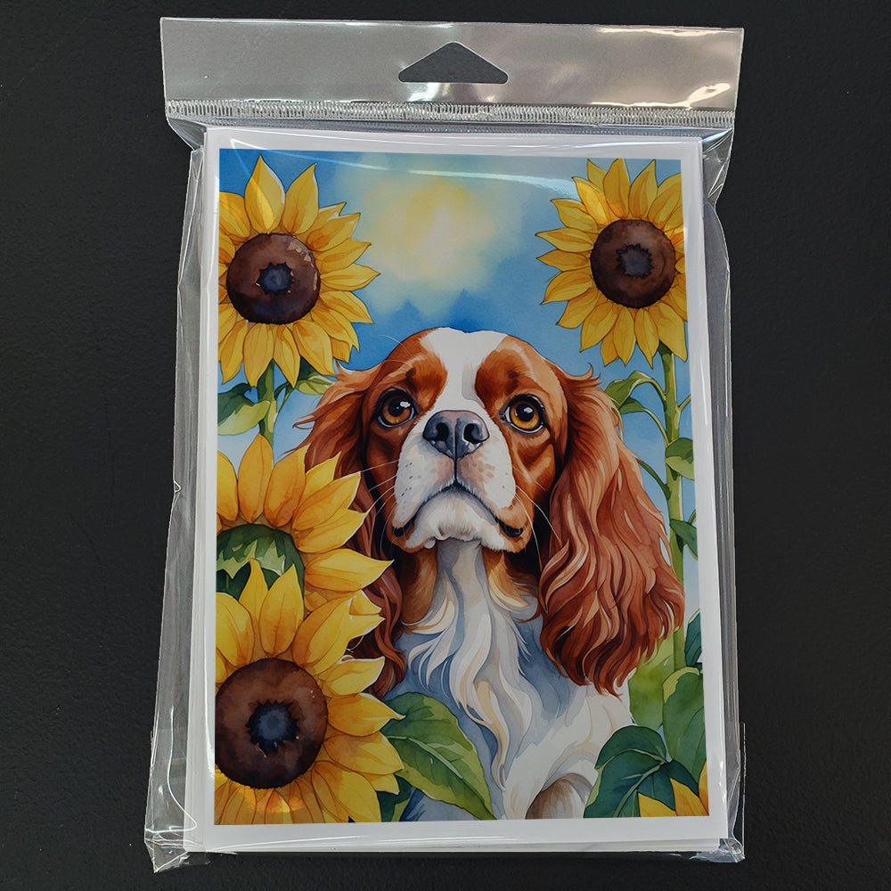 Cavalier Spaniel in Sunflowers Greeting Cards Pack of 8 Blank Cards with Envelopes Whimsical A7 Size 5x7