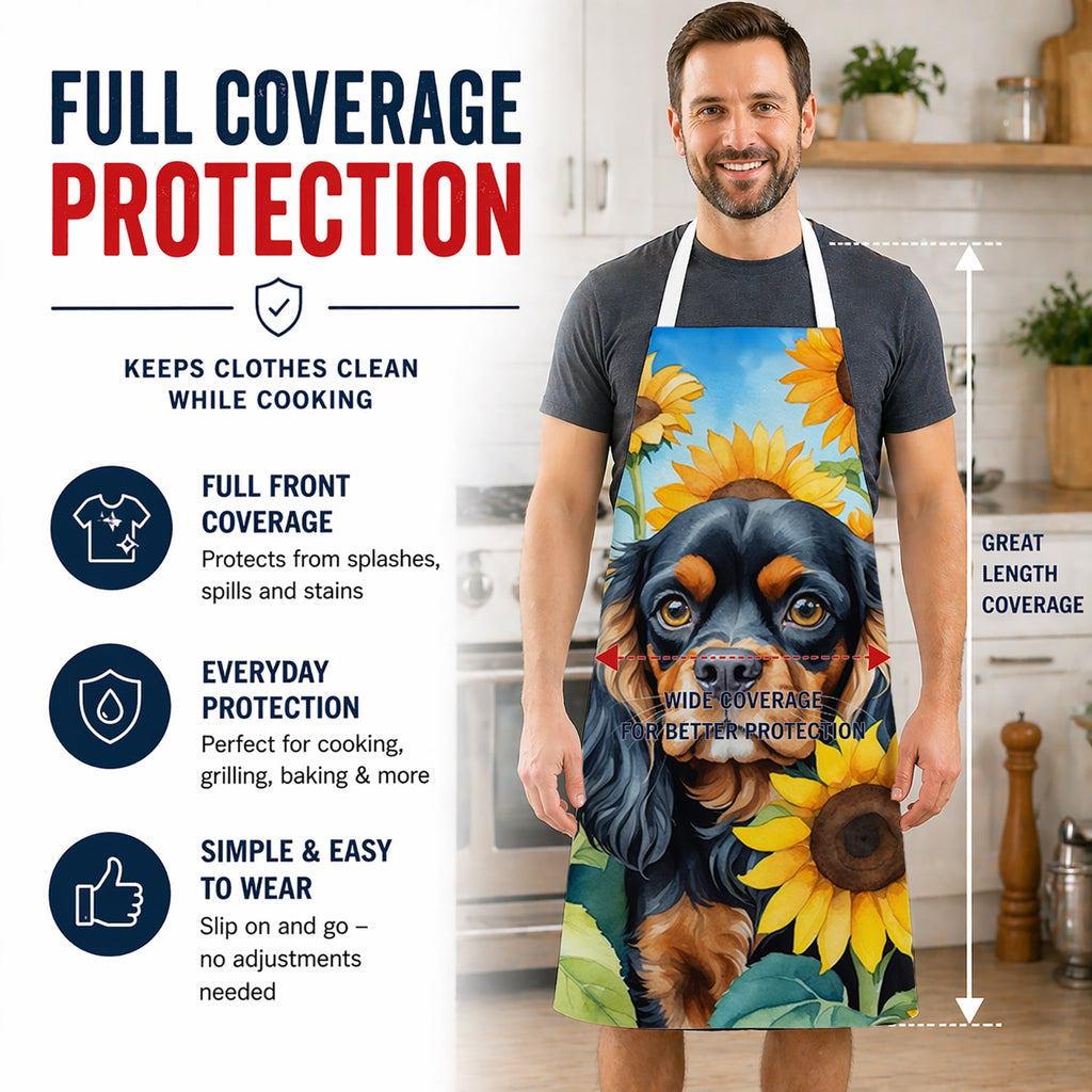 Cavalier Spaniel in Sunflowers Apron Cooking Kitchen Server Baking Crafts Gardening for Adult Women Men, Unisex, Large, Multicolor