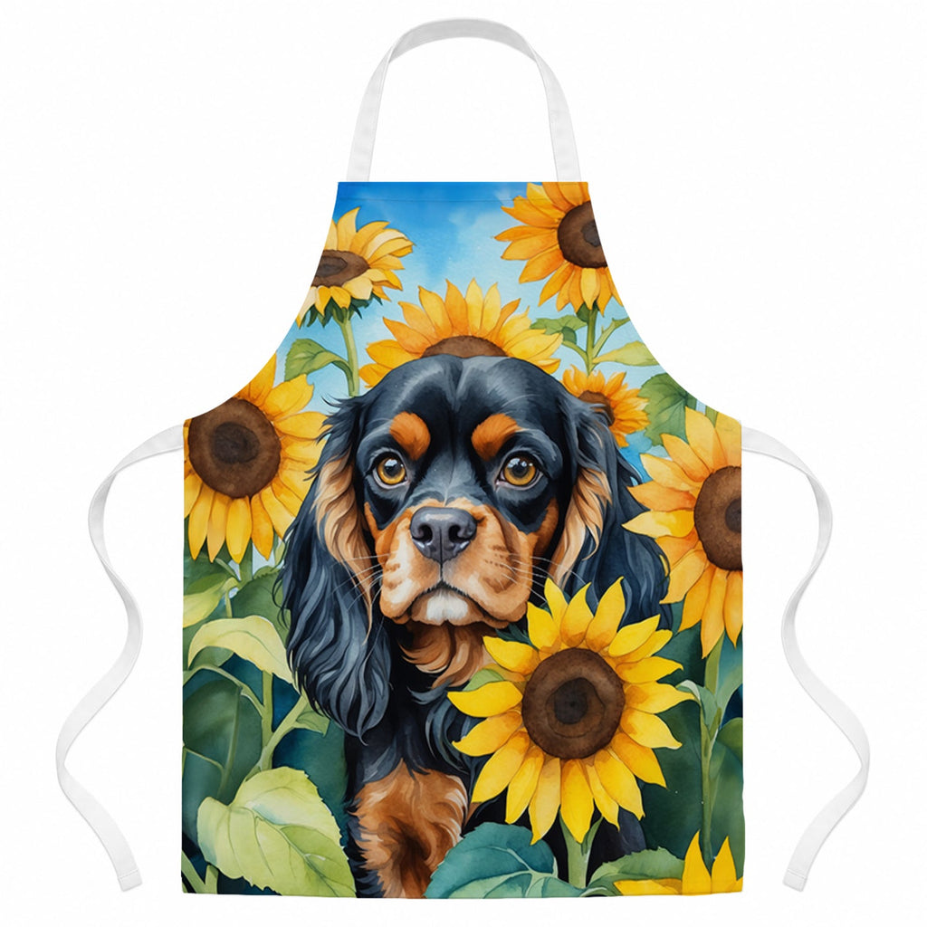 Cavalier Spaniel in Sunflowers Apron Cooking Kitchen Server Baking Crafts Gardening for Adult Women Men, Unisex, Large, Multicolor