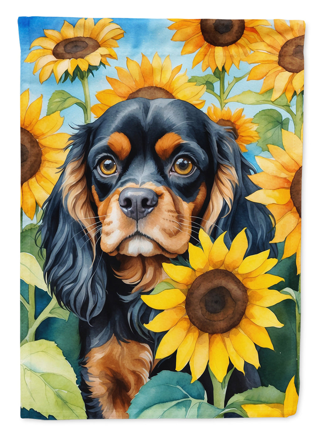 Cavalier Spaniel in Sunflowers House Flag 28x40 Porch Sleeve Pole Decorative Outside Yard Banner Artwork Wall Hanging, Polyester