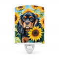 Cavalier Spaniel in Sunflowers Ceramic Night Light Compact, UL-Certified, Ideal for Bedroom, Bathroom, Nursery, Hallway, Kitchen, 6x4x3, Multicolor