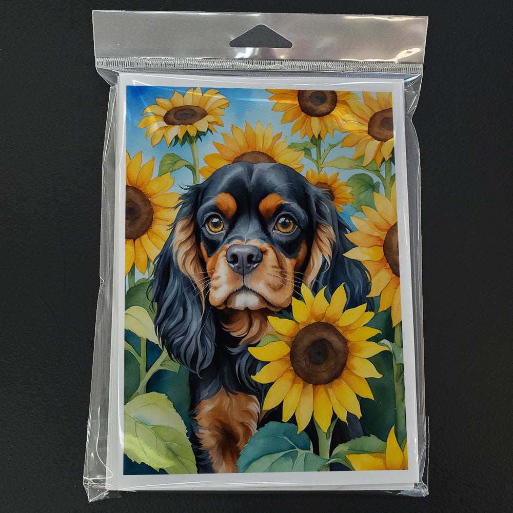 Cavalier Spaniel in Sunflowers Greeting Cards Pack of 8 Blank Cards with Envelopes Whimsical A7 Size 5x7