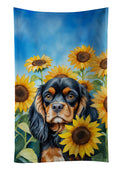 Cavalier Spaniel in Sunflowers Kitchen Towel Velour Plush Front and Cotton Loop Back Machine Washable