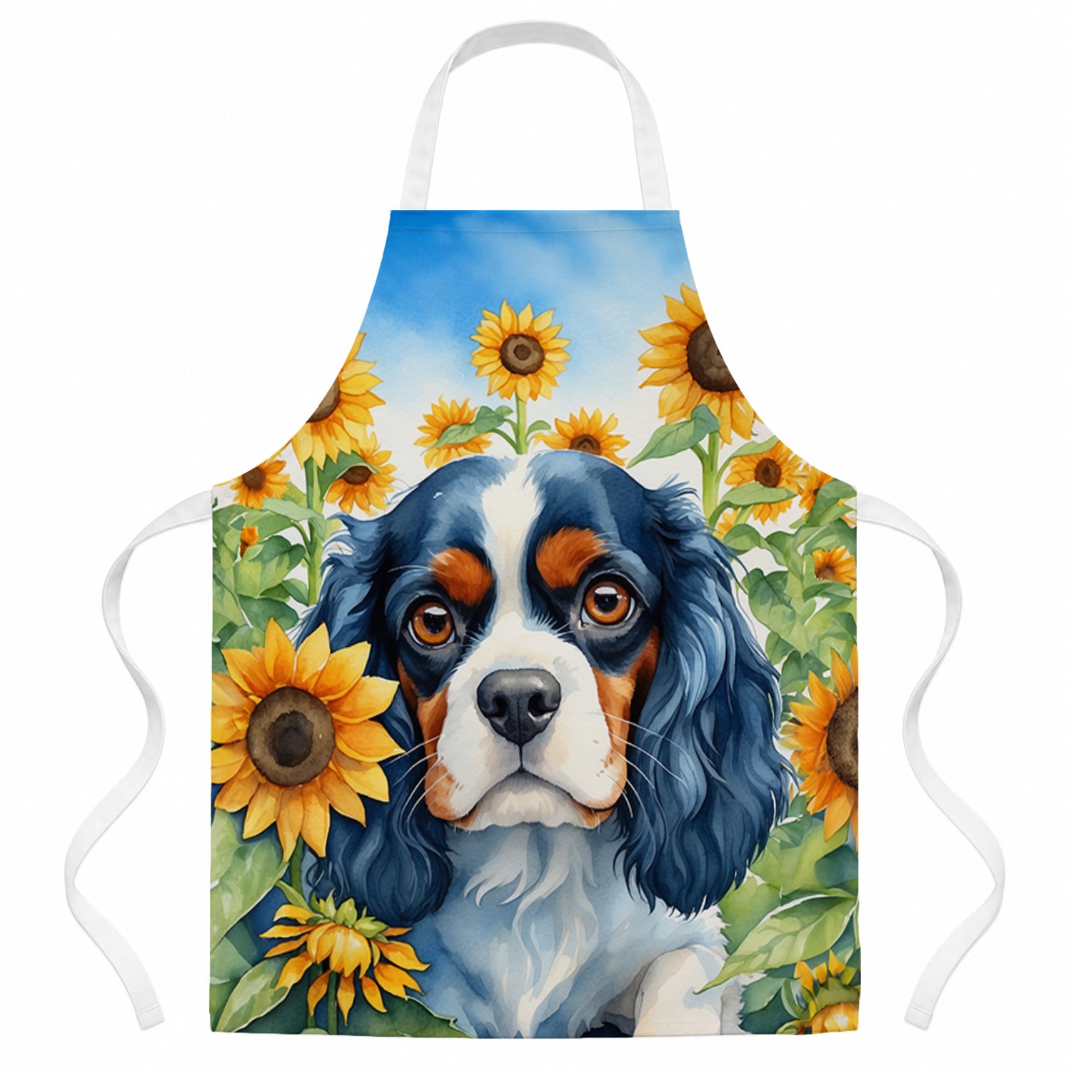 Cavalier Spaniel in Sunflowers Apron Cooking Kitchen Server Baking Crafts Gardening for Adult Women Men, Unisex, Large, Multicolor