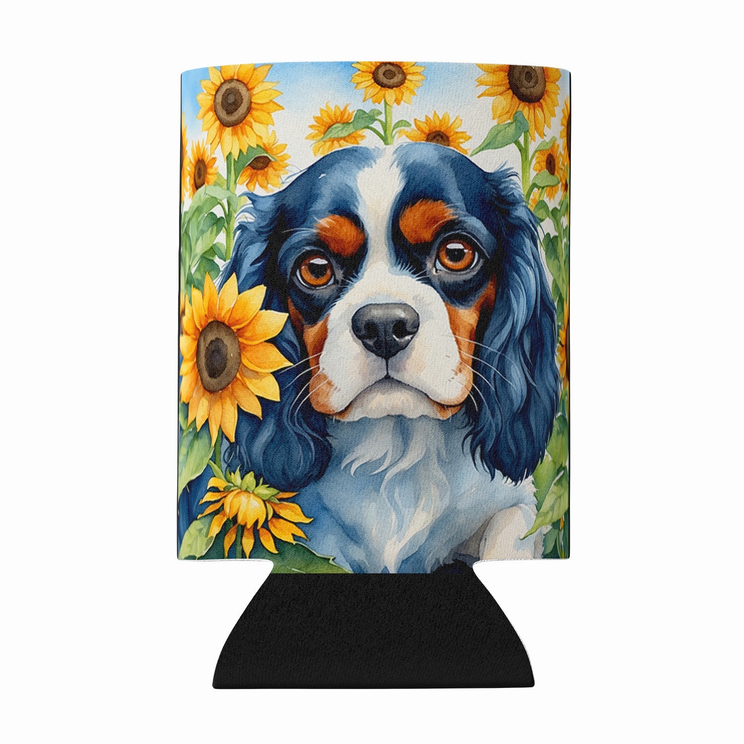 Cavalier Spaniel in Sunflowers Can or Bottle Hugger Cooler Sleeve for Standard 12 oz Cans, Insulated Foam Beer & Soda Can Hugger Reusable