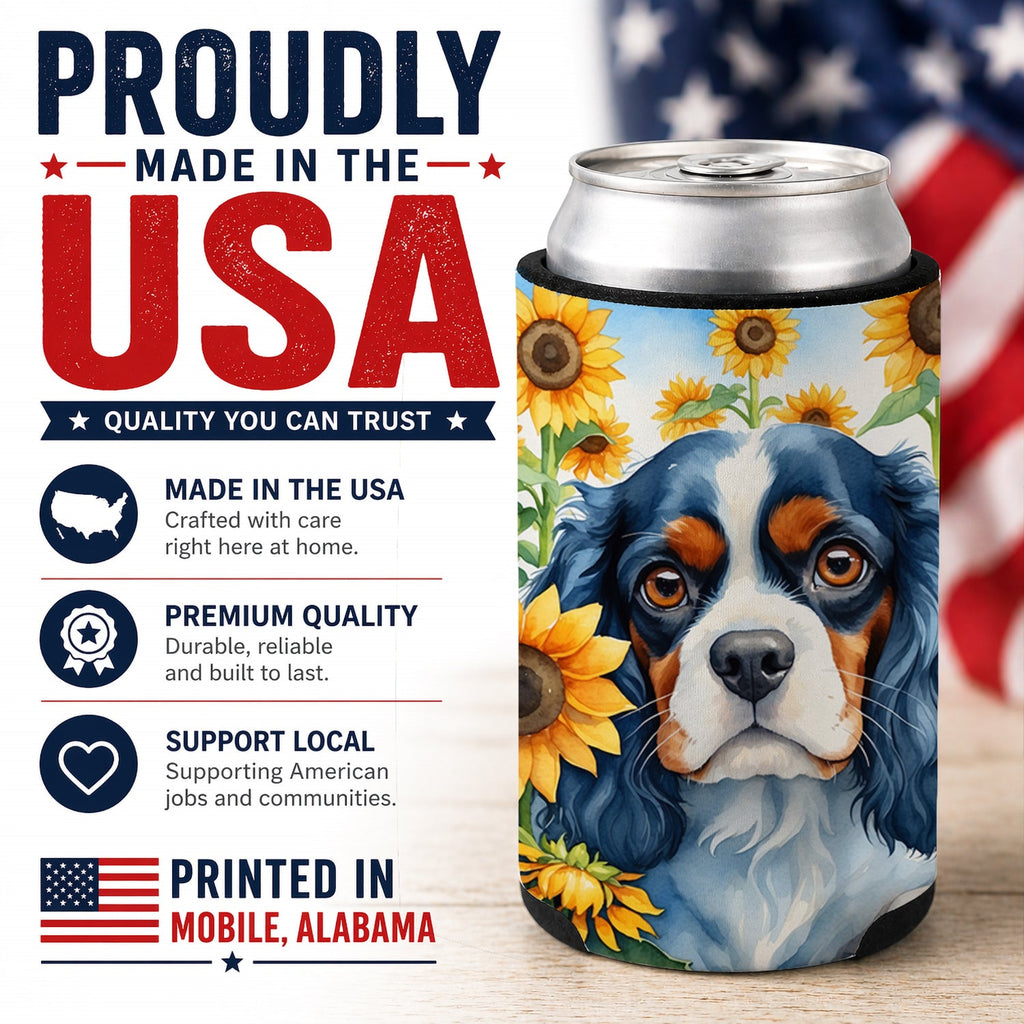 Cavalier Spaniel in Sunflowers Can or Bottle Hugger Cooler Sleeve for Standard 12 oz Cans, Insulated Foam Beer & Soda Can Hugger Reusable