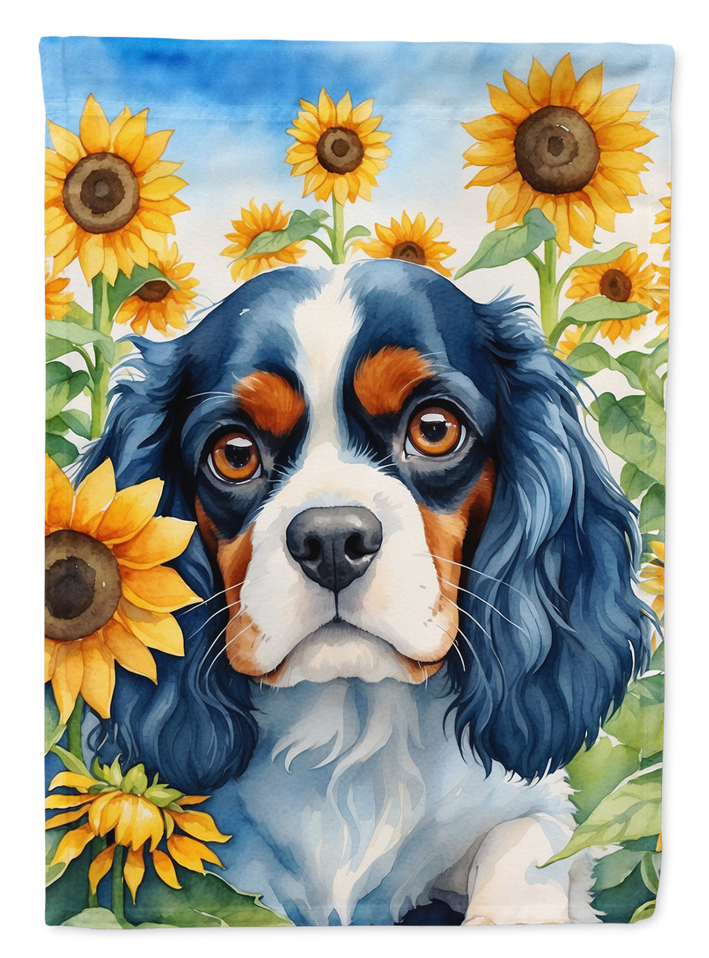 Cavalier Spaniel in Sunflowers House Flag 28x40 Porch Sleeve Pole Decorative Outside Yard Banner Artwork Wall Hanging, Polyester