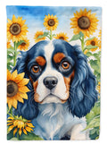 Cavalier Spaniel in Sunflowers House Flag 28x40 Porch Sleeve Pole Decorative Outside Yard Banner Artwork Wall Hanging, Polyester