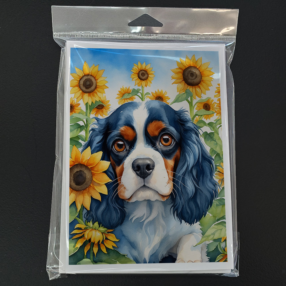 Cavalier Spaniel in Sunflowers Greeting Cards Pack of 8 Blank Cards with Envelopes Whimsical A7 Size 5x7