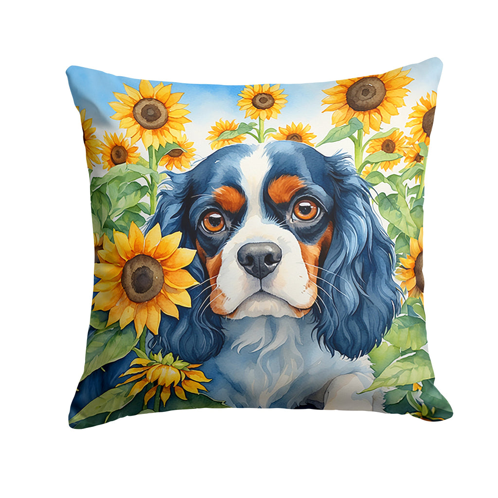 Cavalier Spaniel in Sunflowers Decorative Throw Pillow 18x18 Indoor Outdoor Accent Cushion, Fabric Cover with Insert for Sofa, Bed, Porch & Living Room