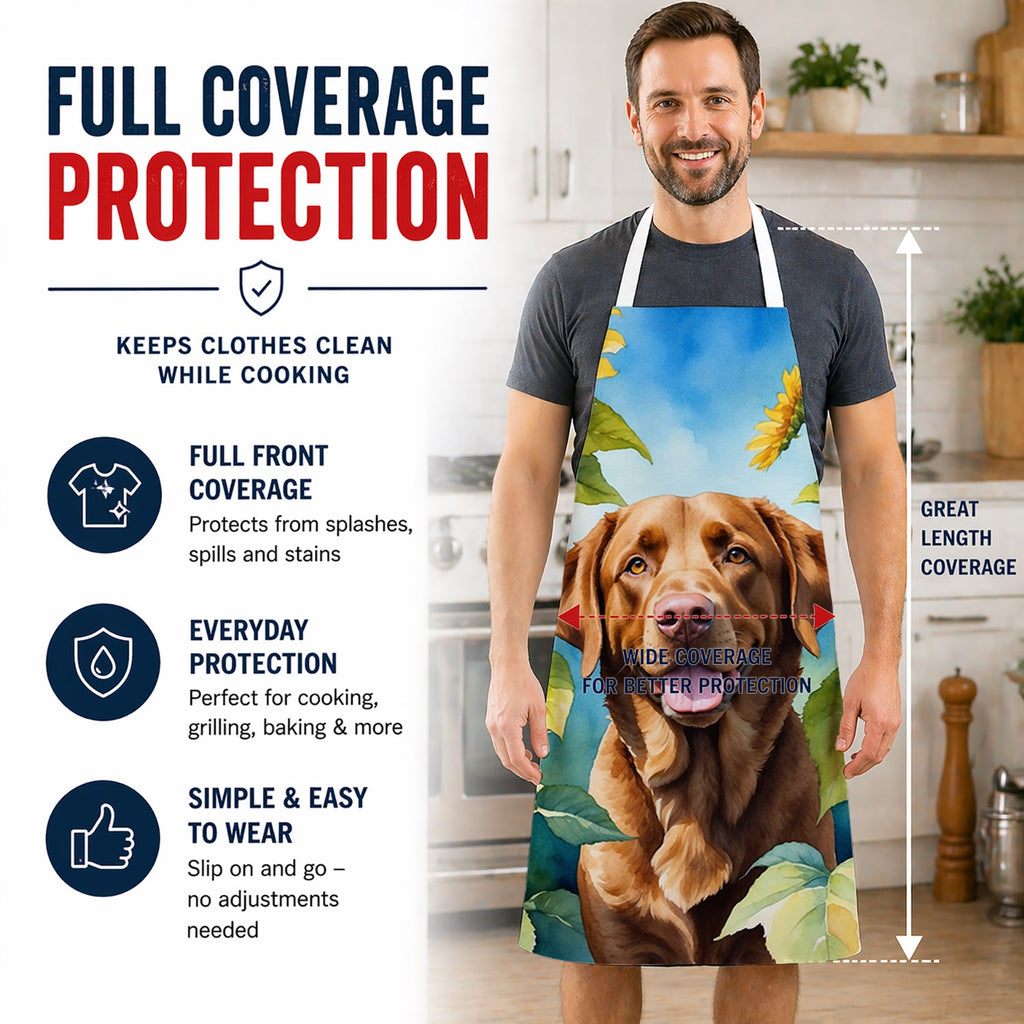 Chesapeake Bay Retriever in Sunflowers Apron Cooking Kitchen Server Baking Crafts Gardening for Adult Women Men, Unisex, Large, Multicolor