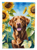 Chesapeake Bay Retriever in Sunflowers House Flag 28x40 Porch Sleeve Pole Decorative Outside Yard Banner Artwork Wall Hanging, Polyester