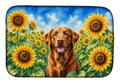Chesapeake Bay Retriever in Sunflowers Dish Drying Mat Absorbent Dish Drying Mat Pad for Kitchen Counter Dish Drainer Mat for Countertop, 14 x 21", Multicolor