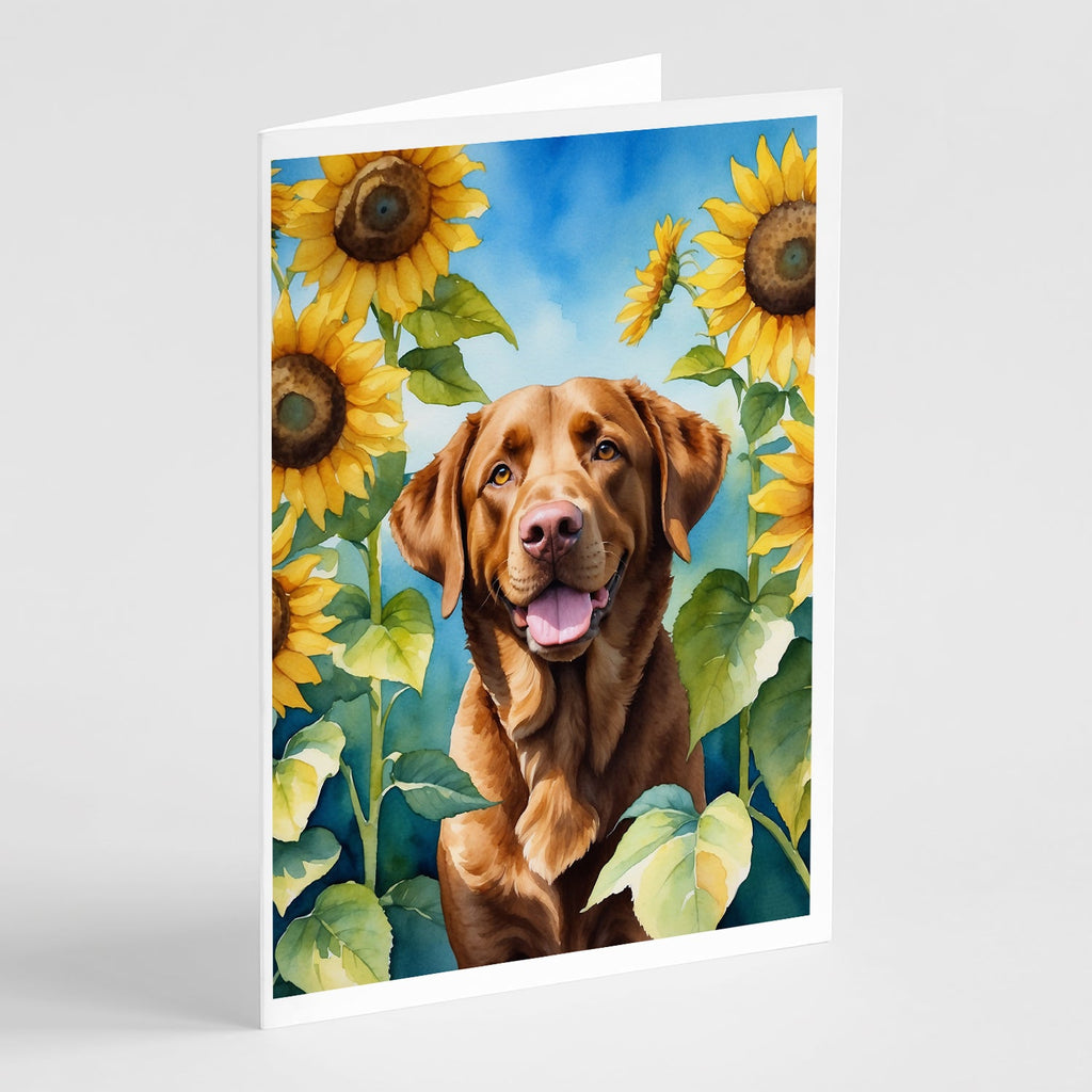 Chesapeake Bay Retriever in Sunflowers Greeting Cards Pack of 8 Blank Cards with Envelopes Whimsical A7 Size 5x7