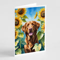 Chesapeake Bay Retriever in Sunflowers Greeting Cards Pack of 8 Blank Cards with Envelopes Whimsical A7 Size 5x7