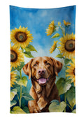 Chesapeake Bay Retriever in Sunflowers Kitchen Towel Velour Plush Front and Cotton Loop Back Machine Washable
