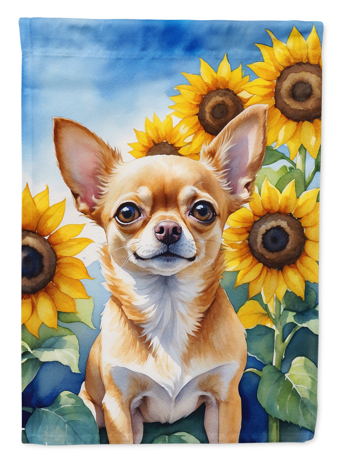 Chihuahua in Sunflowers House Flag 28x40 Porch Sleeve Pole Decorative Outside Yard Banner Artwork Wall Hanging, Polyester