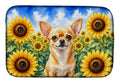 Chihuahua in Sunflowers Dish Drying Mat Absorbent Dish Drying Mat Pad for Kitchen Counter Dish Drainer Mat for Countertop, 14 x 21", Multicolor