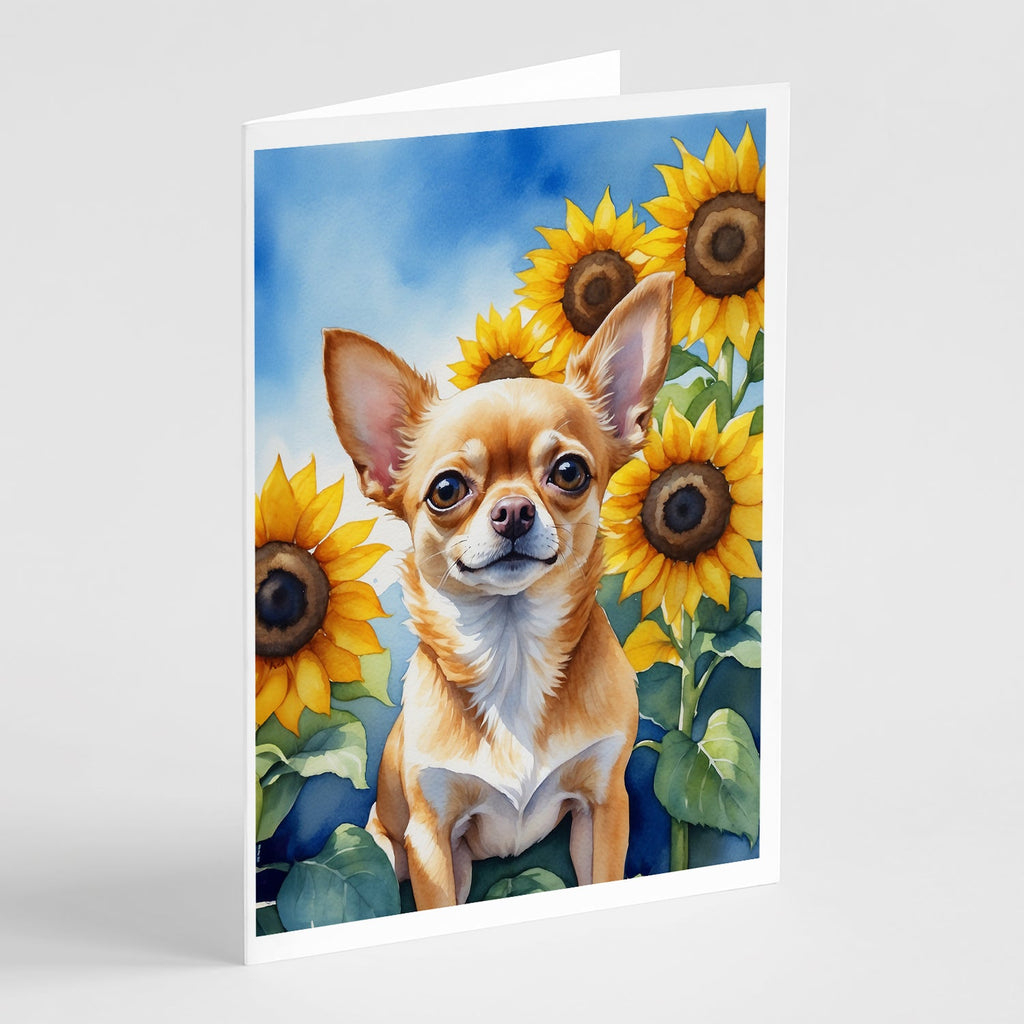 Chihuahua in Sunflowers Greeting Cards Pack of 8 Blank Cards with Envelopes Whimsical A7 Size 5x7