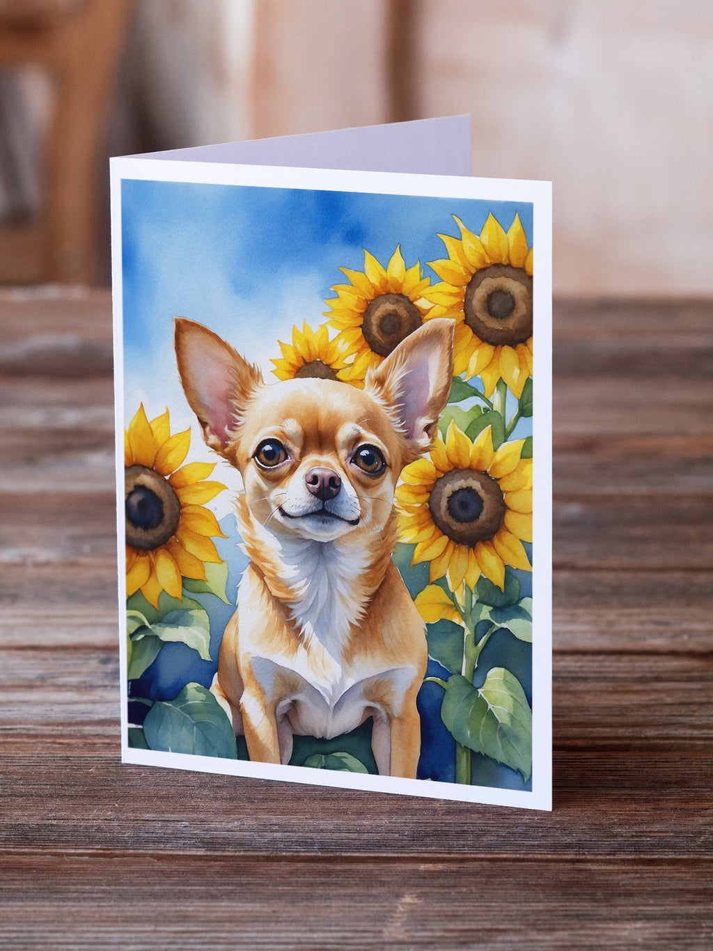 Chihuahua in Sunflowers Greeting Cards Pack of 8 Blank Cards with Envelopes Whimsical A7 Size 5x7