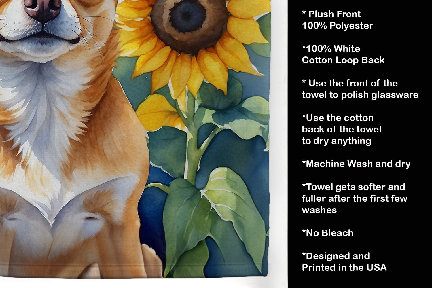 Chihuahua in Sunflowers Kitchen Towel Velour Plush Front and Cotton Loop Back Machine Washable