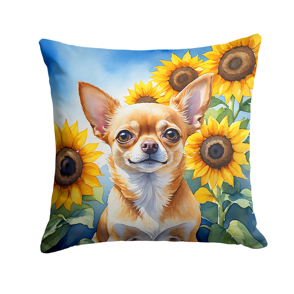 Chihuahua in Sunflowers Decorative Throw Pillow 18x18 Indoor Outdoor Accent Cushion, Fabric Cover with Insert for Sofa, Bed, Porch & Living Room